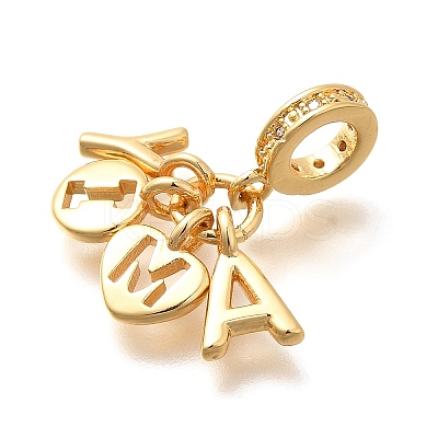 Brass Clear Cubic Zirconia Letter Y A European Dangle Charms KK-U048-23G-1