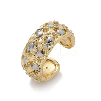 Square Pattern Brass Micro Pave Clear Cubic Zirconia Cuff Rings for Women RJEW-U041-14G-1