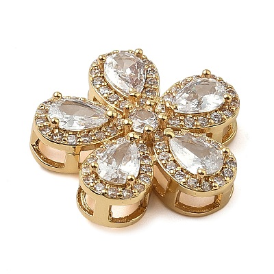 Brass Pave Cubic Zirconia 5-Petal Flower Multi-Strand Links KK-I276-30G-1