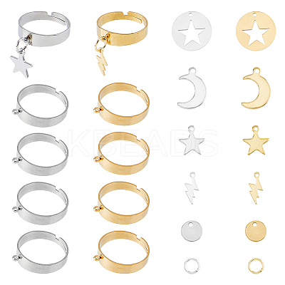 DIY Star & Lightning Stainless Steel Charms Cuff Ring Making Kit DIY-FI0001-02-1