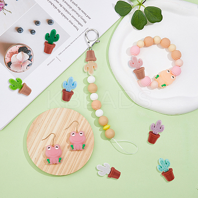 10 Sets 10 Colors Cactus & Potted Plants Food Grade Eco-Friendly Silicone Focal Beads SIL-DC0001-22-1