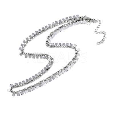 Rack Plating Brass Twisted Chain Square Tassel Necklaces for Women NJEW-K382-15A-P-1