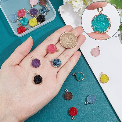 20Pcs 10 Colors Electroplate Druzy Resin Pendants RESI-SC0001-56LG-1