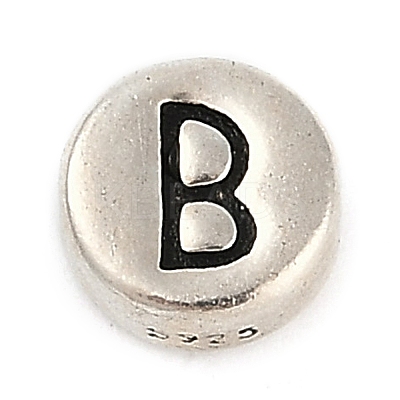 925 Sterling Silver Flat Round with Letter Beads LS-STER-G044-01AS-B-1
