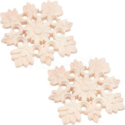 Natural Solid Wood Carved Onlay Applique Craft WOOD-WH0101-59-1