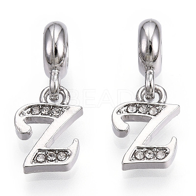 Platinum Rack Plating Alloy Rhinestone European Dangle Charms PALLOY-T048-36P-Z-1