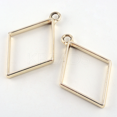 Rack Plating Alloy Rhombus Open Back Bezel Pendants PALLOY-S047-14E-FF-1