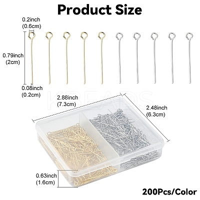 400Pcs 2 Colors 304 Stainless Steel Eye Pin FIND-YW0005-14-1