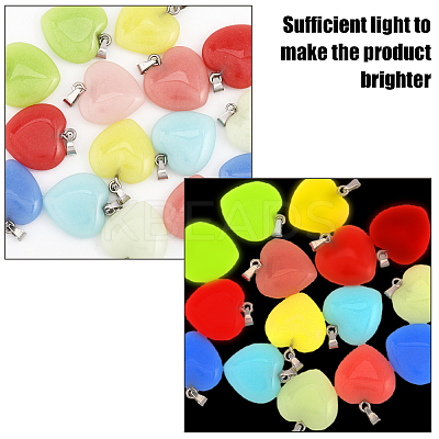 16Pcs 8 Colors Synthetic Luminous Stone Pendants G-CA0001-69-1