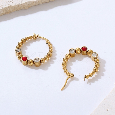304 Stainless Steel Beaded Hoop Earrings LS-EJEW-G368-05G-1