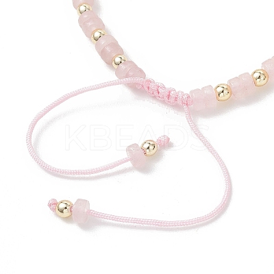 Flat Round Natural Rose Quartz Beads Braided Bead Bracelets BJEW-JB13247-02-1