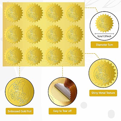 12 Sheets Self Adhesive Gold Foil Embossed Stickers DIY-WH0451-048-1