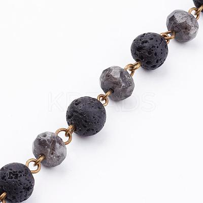 Handmade Round Natural Labradorite Beads Chains for Necklaces Bracelets Making AJEW-JB00345-01-1