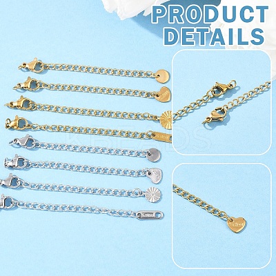 8Pcs 4 Styles 304 Stainless Steel Curb Chain Extender STAS-YW0003-35G-1