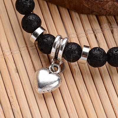 Natural Lava Rock Beaded Stretch Charm Bracelets BJEW-JB02095-02-1