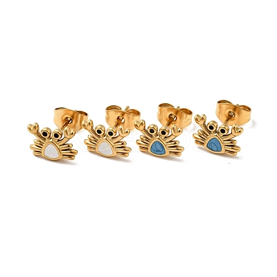 Ion Plating(IP) Enamel Crab Stud Earrings with 316 Surgical Stainless Steel Pins EJEW-A081-01G-1