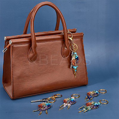 5Pcs 5 Style Gemstone Keychain KEYC-NB0001-68-1