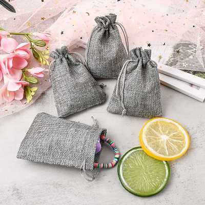 Polyester Imitation Burlap Packing Pouches Drawstring Bags ABAG-R005-9x12-04-1