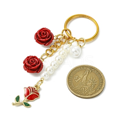 ABS Plastic Imitation Pearl & Alloy Enamel & Synthetic Coral Keychain KEYC-JKC01103-1