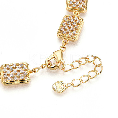 Brass Micro Pave Clear Cubic Zirconia Rectangle Link Chain Bracelets for Women ZIRC-T016-07G-1