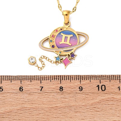 304 Stainless Steel Hot Pearl Enamel Constellation Planet Pendant Necklaces NJEW-D310-01I-G-1