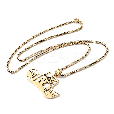 201 Stainless Steel Hollow Cowboy Hat Pendant Necklaces LS-NJEW-H065-27G-1