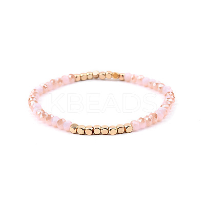 Gold-tone Miyuki Elastic Crystal Beaded Bracelet with Acrylic Tube Beads ST0555930-1