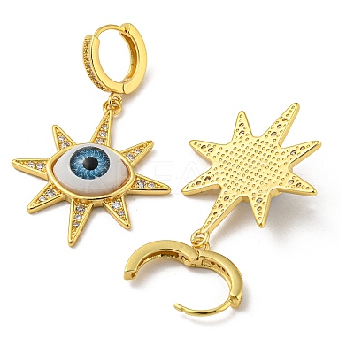 Sun with Eye Brass Dangle Hoop Earrings EJEW-A033-04G-01-1