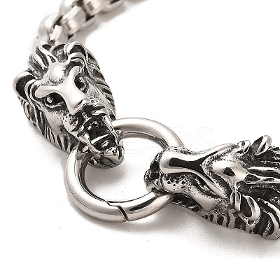 304 Stainless Steel Box Chain Bracelets with Lion Clasps BJEW-E094-05AS-1