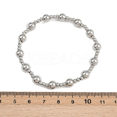 6Pcs 6 Styles Brass Round Beads Stretch Bracelets for Women BJEW-D357-04G-1