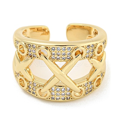 Letter X Clear Cubic Zirconia Open Cuff Ring RJEW-L121-018G-1
