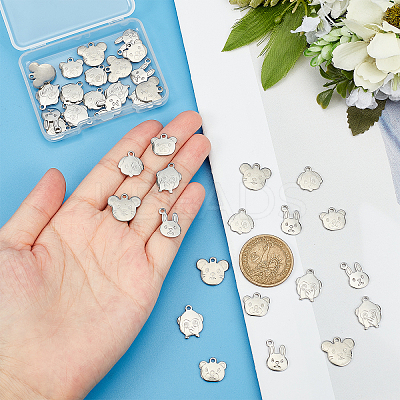 40Pcs 5 Style 201 Stainless Steel Charms STAS-DC0008-71-1
