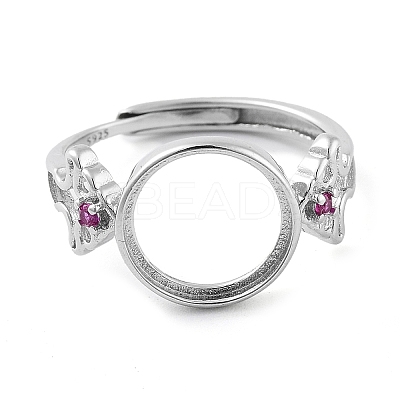 Flat Round Adjustable 925 Sterling Silver Ring Components STER-G042-01P-1