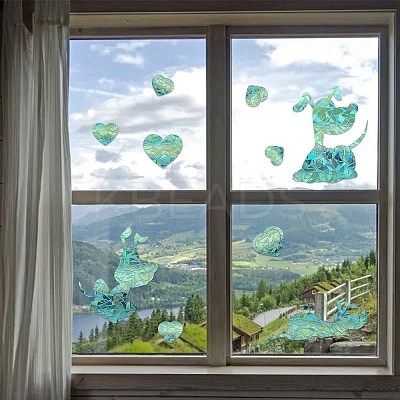 6PCS PVC Stickers Dazzling Color Window Stickers 3D Laser Puppy And Heart Shapes Electrostatic Glass Window Stickers JX834A-1