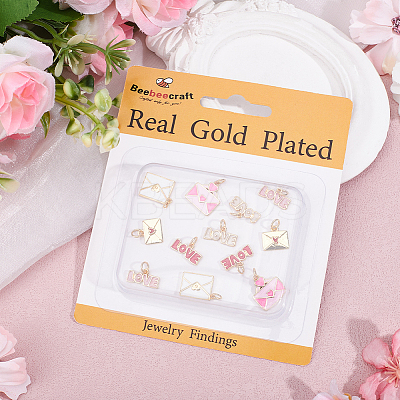 12Pcs 6 Styles Valentine's Day Brass Enamel Charms KK-BBC0023-89-1
