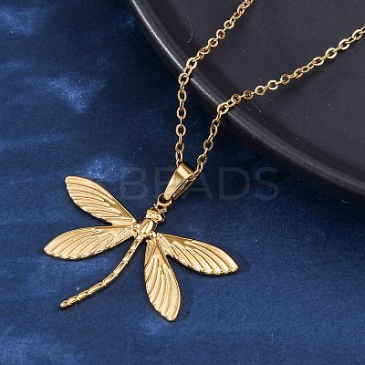 Dragonfly 304 Stainless Steel Pendant Necklaces NJEW-H059-05G-1