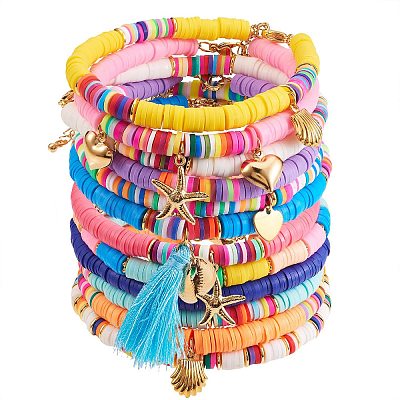 Starfish & Shell & Cross & Heart & Tassel Charm Bracelets & Ankles Set for Teen Girl Women SJEW-SW00001-1