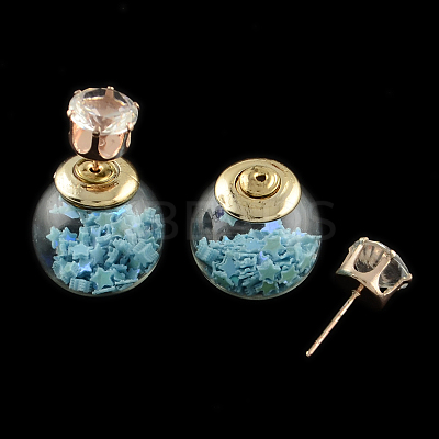 Girl's Double Sided Glass Ball Stud Earrings X-EJEW-R104-09C-1