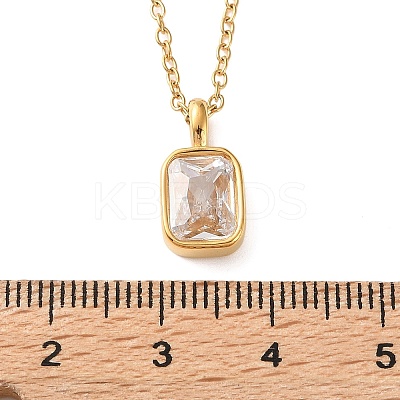 304 Stainless Steel Pave Clear Cubic Zirconia Geometric Pendant Necklaces for Women SA-CBA8C9C-11A-G-1