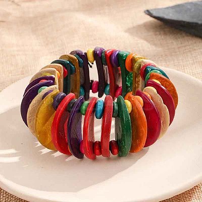 Bohemia & Ethnic Style Wood Stretch Bracelets for Women WG33998-03-1
