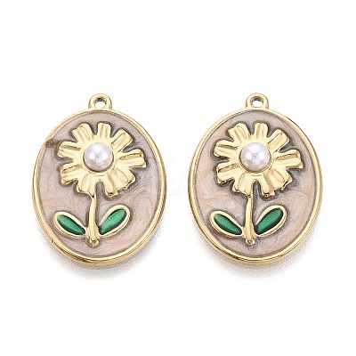 304 Stainless Steel Enamel and ABS Imitation Pearl Pendants STAS-T068-86A-1