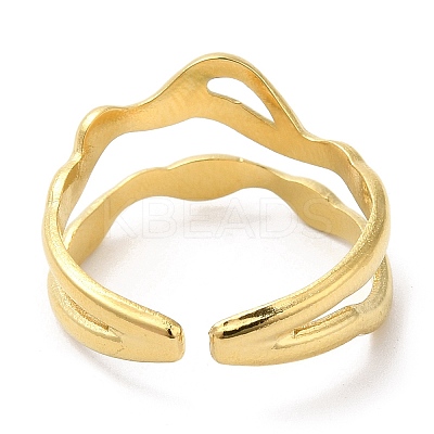 304 Stainless Steel Hollow Wave Open Cuff Ring for Women X-RJEW-I098-03G-1