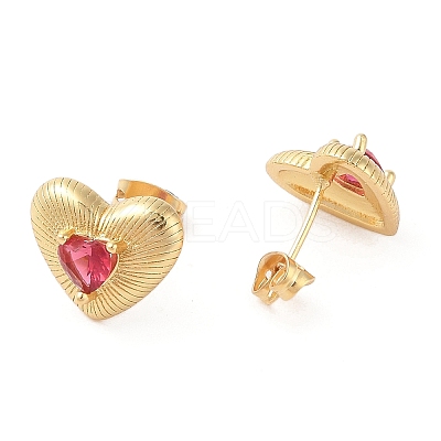 Rack Plating Brass with Cubic Zirconia Stud Earrings for Women EJEW-G394-05G-02-1
