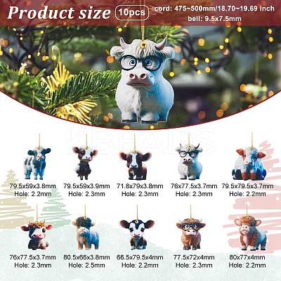 10Pcs 10 Styles Cartoon Cattle Acrylic Pendant Decorations HJEW-OC0001-33-1