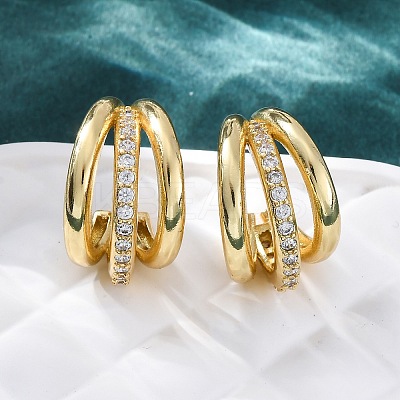 Triple C-Shaped Brass Micro Pave Clear Cubic Zirconia Stud Earrings LS-EJEW-R025-11G-1