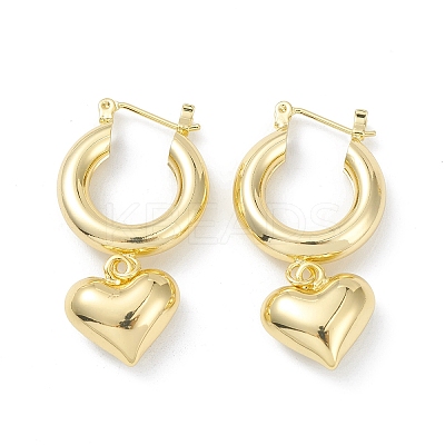 Brass Heart Dangle Hoop Earrings for Women EJEW-G347-01G-1