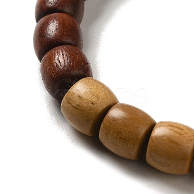 Two Tone Sandalwood Beaded Stretch Bracelet with Resin Cat Charm for Women BJEW-B080-14-1