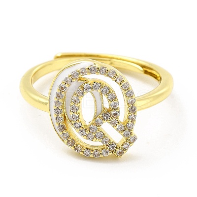Mixed Color Enamel Initial Letter Adjustable Ring with Clear Cubic Zirconia RJEW-P045-01G-Q-1