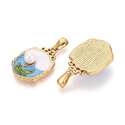 304 Stainless Steel & Enamel & ABS Imitation Pearl Pendants STAS-T072-88A-G-1