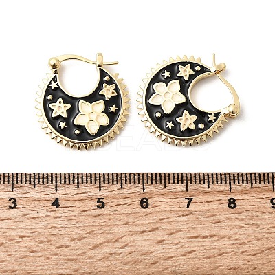 Flower Brass Enamel Hoop Earrings EJEW-Z157-02G-1